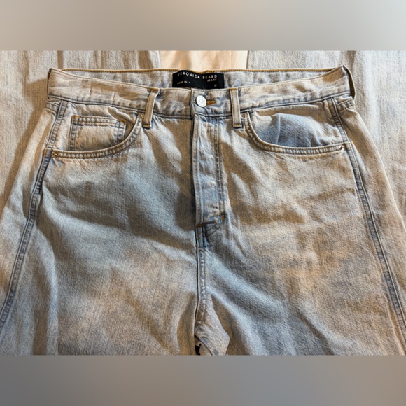 Veronica Beard Taylor Relaxed Wide Leg Jeans High Rise Light Wash Frayed Hem 31 - Picture 4 of 14